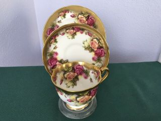 Vintage Royal Chelsea Rose And Gold Teacup,  Saucer,  6” Plate