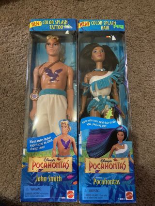 1995 Mattel Pocahontas And John Smith Color Splash Hair