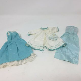 Vtg Barbie Doll Clone Clothes Homemade Turquoise Blue Dresses With Coat & Purse