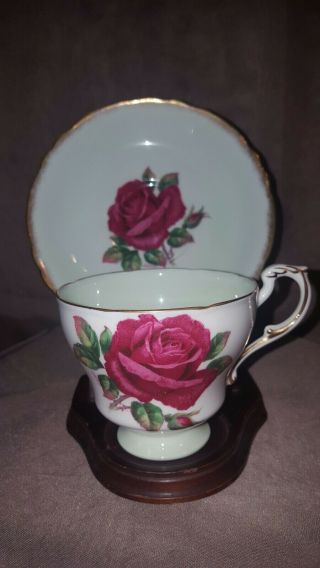 Vintage Paragon Cabbage Red Rose Teacup Saucer Signed R.  Johnson.  England