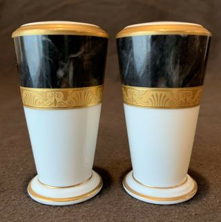 Noritake Opulence 9799 - Salt And Pepper Shaker Pots 3 3/8 " H Gold Black