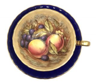 Vintage Aynsley England Cobalt Blue Gold Orchard Fruit Tea Cup & Saucer D Jones