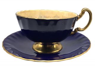 Vintage Aynsley England Cobalt Blue GOLD ORCHARD FRUIT Tea Cup & Saucer D Jones 2