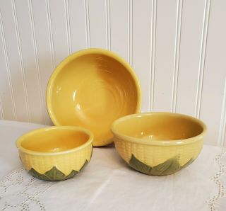 Vintage Shawnee Pottery Yellow Corn King Nesting Bowl Set Of 3 - 5,  6,  & 8 Usa