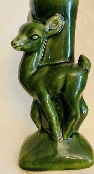 Van Briggle Pottery Emerald Green Planter/vase With Deer Fawn Figure
