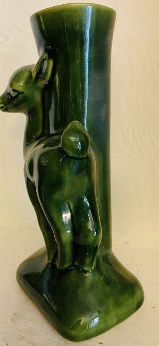 Van Briggle Pottery Emerald Green Planter/Vase With Deer Fawn Figure 3