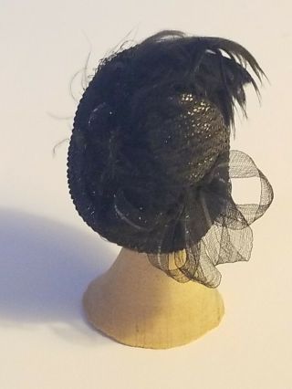 1:12 Scale Dollhouse Miniatures Black Straw Ladies Hat w/Feathers&Taffeta Ribbon 3