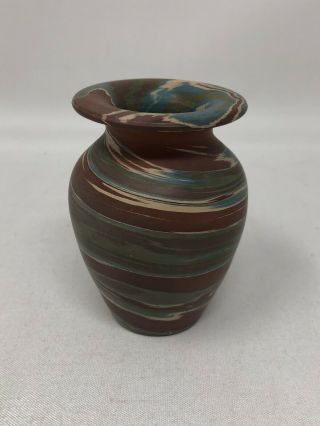 Niloak Art Pottery Mission Swirl Small Bud Vase 3 3/8 " Sticker