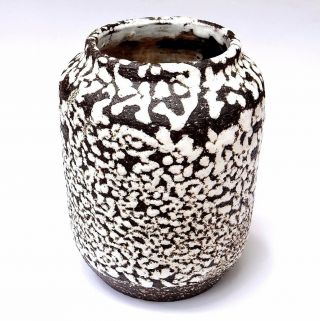 Vintage Zaalberg Dutch Art Pottery Brown & White Lava Drip Glaze Vase - Signed