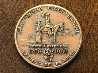1969 California Bicentennial Coin Portola Expedition 32mm Copper Uncirculated
