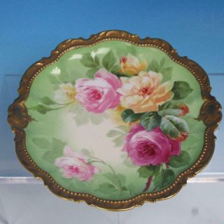 Limoges China - Red Yellow Roses Plate - Hand Painted Artist Signed - 8¾ Inches