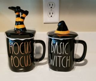 Rae Dunn Basic Witch & Hocus Pocus Halloween Mugs With Toppers Nwt