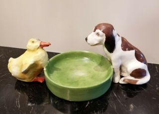 Antique Teplitz Stellmacher Austrian Pottery Dog & Duckling Sharing Bowl Dish