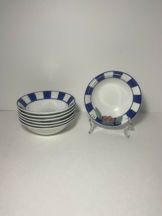 Johnson Brothers Hopscotch Soup Cereal Bowl Set Of 7 Bowls - Blue And White