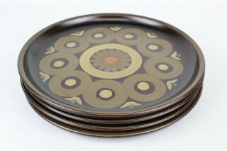 4 Vintage Mid Century Modern Denby Arabesque Samarkand Brown Dinner Plate 10 1/8