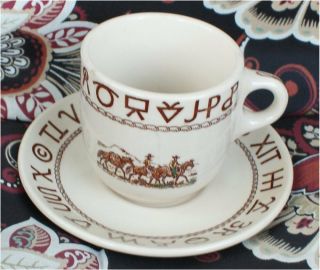 Vtg Wallace Westward Ho Large Cup & Saucer Set,  Rodeo Pattern,  U.  S.  A.  Made