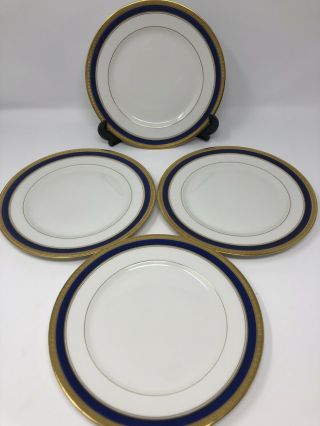4 Pl Limoges France La Porcelaine Limousine Cobalt Blue Gold Trim Dinner Plates