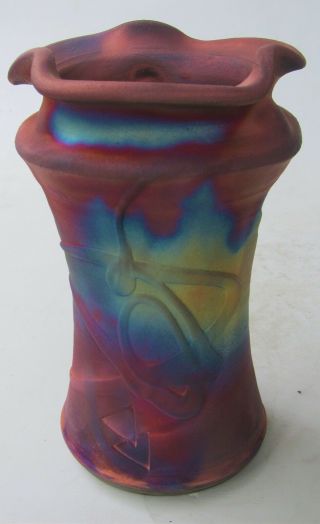 Kerry Gonzalez Copper Raku Studio Art Pottery Cylinder Vase Studio Art Pottery
