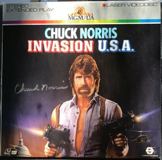 Chuck Norris Signed Invasion Usa Laserdisc Jsa Witnessed