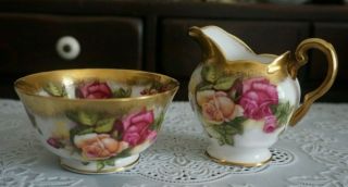 Vintage Royal Chelsea Golden Rose Heavy Gold Creamer And Sugar Bowl,  England