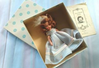 Vintage Storybook Doll 5 1/2 " Bisque,  Beauty 156,  Box,  Pamphlet Blue Dot Box