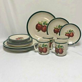 16 Piece Set China Pearl Apples Casuals 4 Place Settings Dinner Lunch Bread Mug