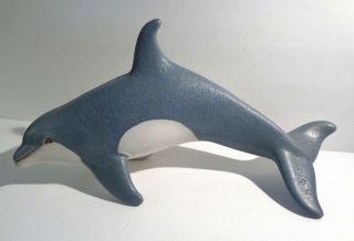 C Starr 14½ " Grayish Blue & White Studio Pottery Ceramic Dolphin Wall Hanging