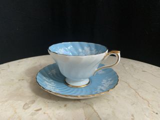 Vintage Aynsley Blue Swirl Teacup With White Roses