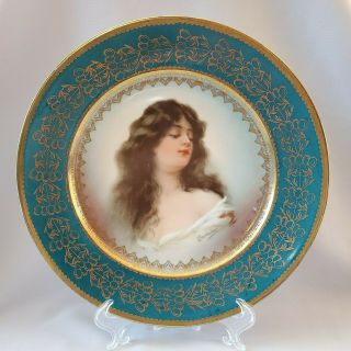 Royal Vienna Austria Lady Portrait Cabinet Plate Green Red Gold Signed