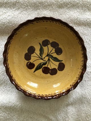 Ned Foltz Pottery Redware Bowl Signed & Dated 2004 8 " Round Cherry Cherries