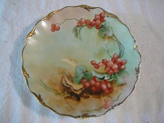 Antique T&v Limoges Artist Signed Mwc Hand Painted Grapes Plate Marked 1904