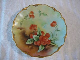Antique T&v Limoges Artist Signed Mwc On The Back 1904 Hand Painted Grapes Plate