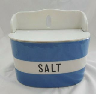 Blue & White Cornishware T.  G.  Green Hard To Find Wall Hanging Salt Box With Lid