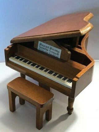 Vintage Mini Miniature Dollhouse Furniture Wood Grand Piano & Bench 1202