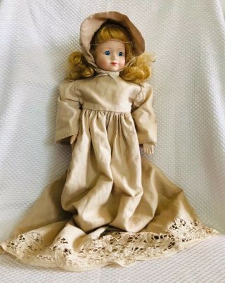 Vintage Porcelain Doll Cloth Body 16” Inches Long Dress