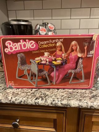 Vtg Barbie Furniture Table Chair Set Kitchen Dining Room Patio Dream House 1977