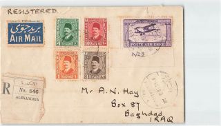 Egypt 1929 5v On Regd Airmail Cover From Alexandria To Iraq