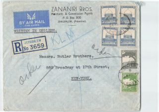 Palestine 1940 6v On Regd Airmail Cover From Jerusalem To Usa