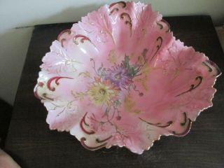 Unmarked R S Prussia Hand Painted Porcelain Pink Bowl Chrysanthemums