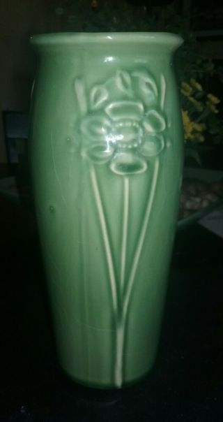 Vintage Red Wing Art Pottery Vase 166 Art Deco Ink Stamp 9 " Green