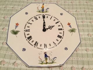 Quimper Faience Ceramic Hand Painted Clock Octogonal Made In France