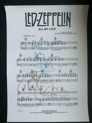 Robert Plant Jimmy Page Led Zeppelin,  All My Love Signed Song Lyrics