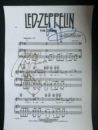 Robert Plant & Jimmy Page Led Zeppelin,  Ocean Signed Song Lyrics Autograph