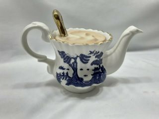 Vintage Paul Cardew White/ Blue Teapot Made In England Ornate Tea Party.