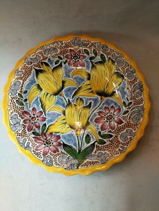Vintage Signed D.  P.  Delft Holland 1405 Wall Plate / Charger 12 " Yellow Tulips