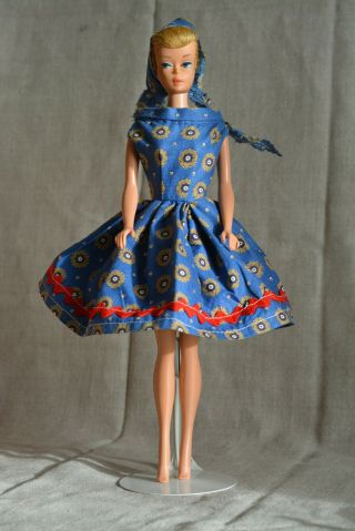 Vintage Barbie Handmade Blue Dress With Scarf,  60s