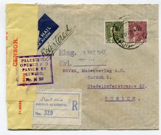 Iraq Regist.  Wwii Censored Airmail Cover Baghdad To Zurich Switzerland 22.  2.  1940