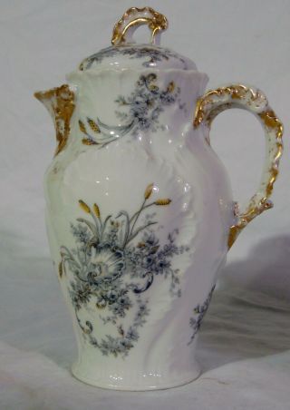 Antique Guerin French Limoges Porcelain Chocolate Coffee Pot Shell Scroll Mold