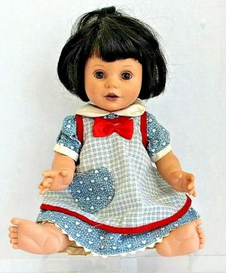 1995 Vintage Playmates Toys Baby So Doll Black Hair Blue & White Dress