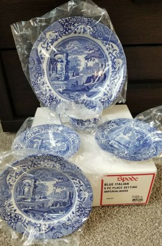 Spode Blue Italian 5 Pc Place Setting Imperialware 25ibl001 England